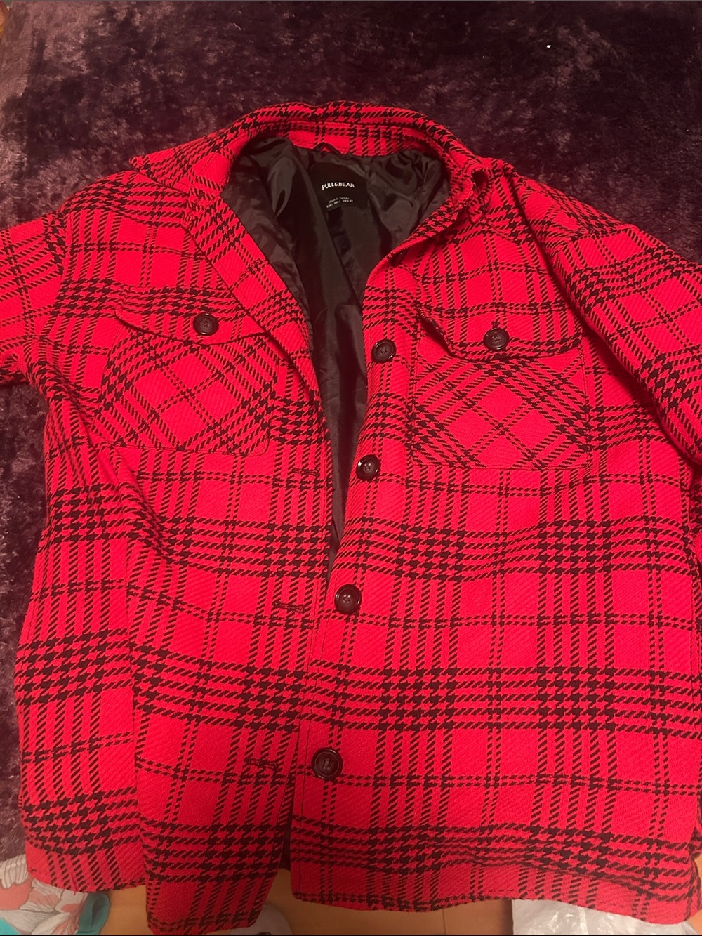 Red Plaid Women’s Jacket by Pull&Bear - Button-Up Coat